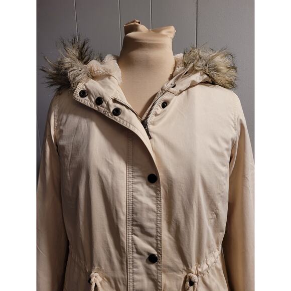 Banana Republic Heritage Women's XS Beige Fur Collar Classy Coat - Picture 4 of 16